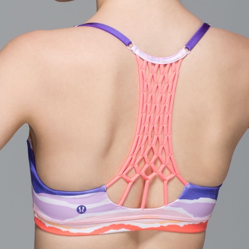 LULULEMON purple/coral white iris flower bra